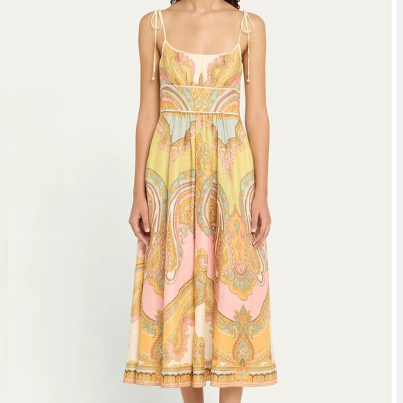 Zimmermann Maxine Picnic Spaghetti Strap Midi Dress - Picture 1 of 8